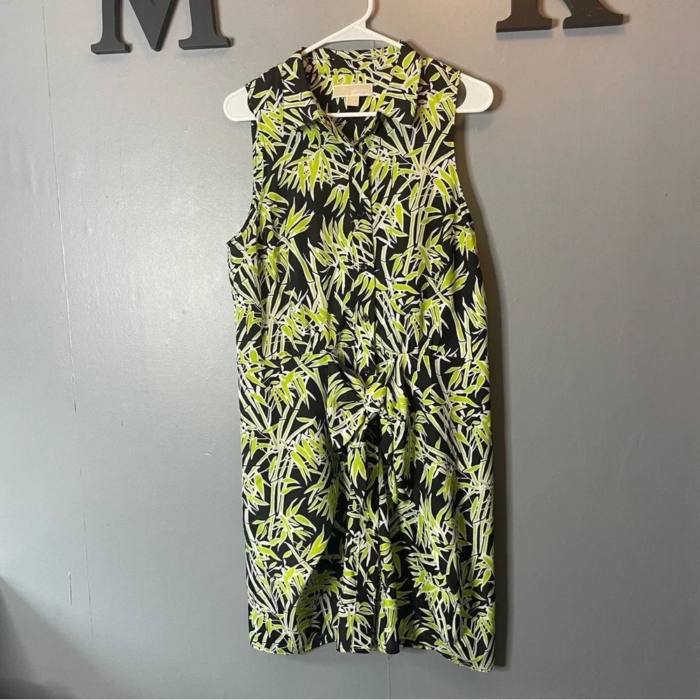 MICHAEL KORS Sleeveless Bamboo Knot Shirt Dress size 12 pear/black‎
